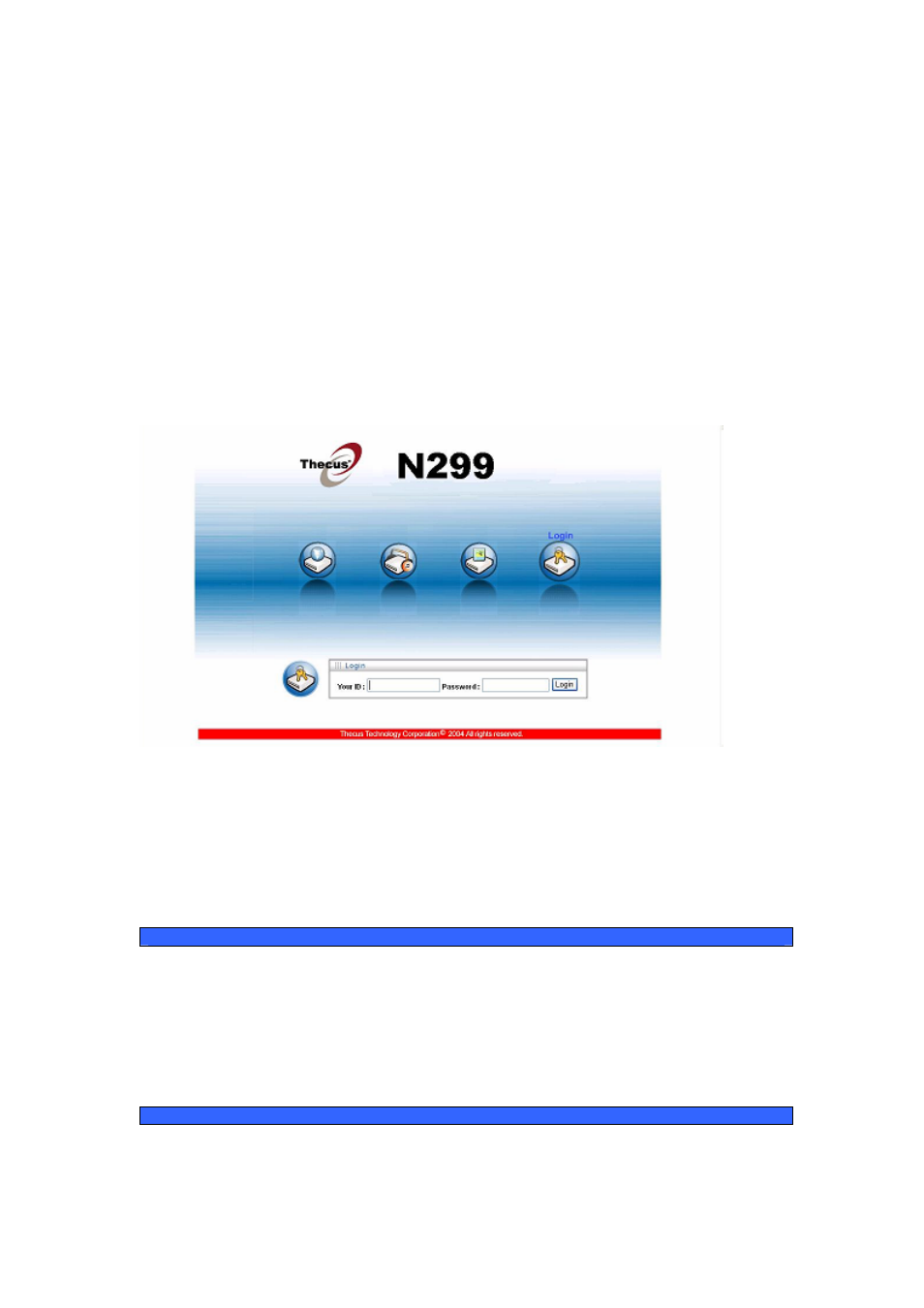 Chapter 5: using the n299, Overview, Using webdisk | Web user interface, Login page | Thecus Technology N299 User Manual | Page 61 / 94