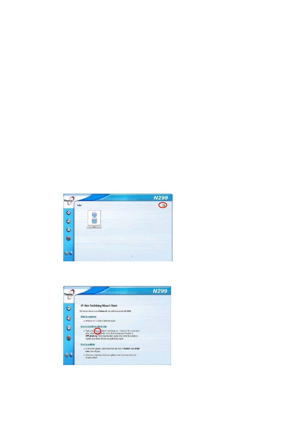 Uploading pictures to albums, Windows xp publishing wizard, Click on the xp publishing wizard icon | Thecus Technology N299 User Manual | Page 64 / 94