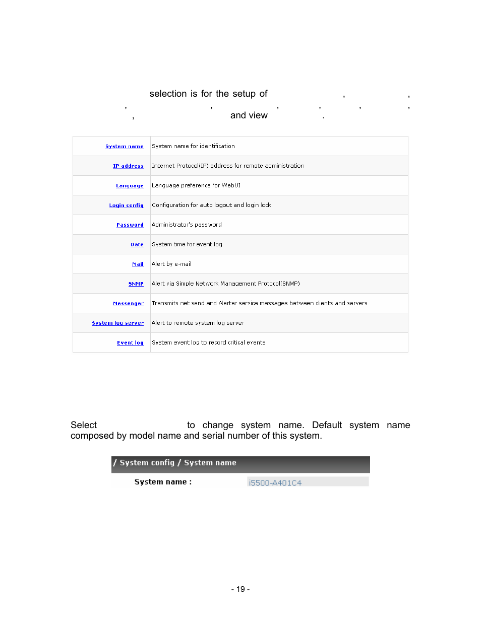 4 system configuration, Figure 3.4.1, 1 system name | Figure 3.4.1.1 | Thecus Technology i Series User Manual | Page 19 / 91