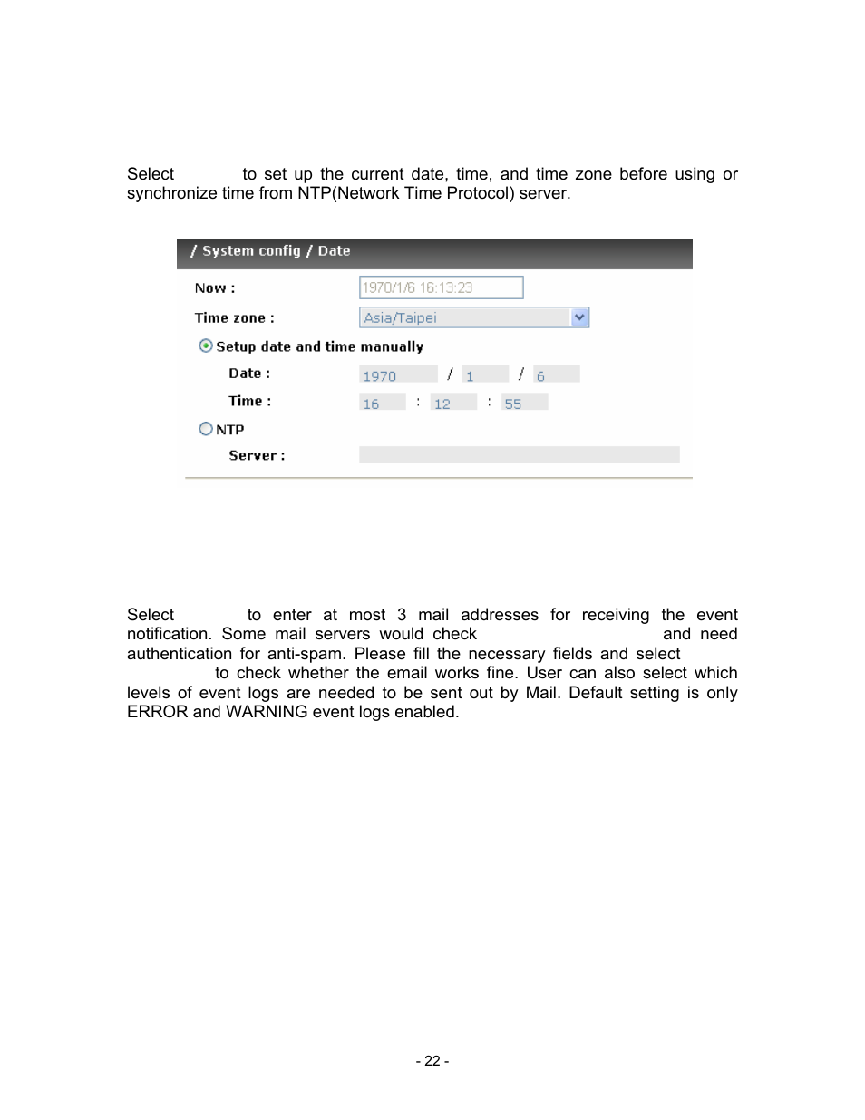 6 date, Figure 3.4.6.1, 7 mail | Ole_link1, Ole_link9 | Thecus Technology i Series User Manual | Page 22 / 91