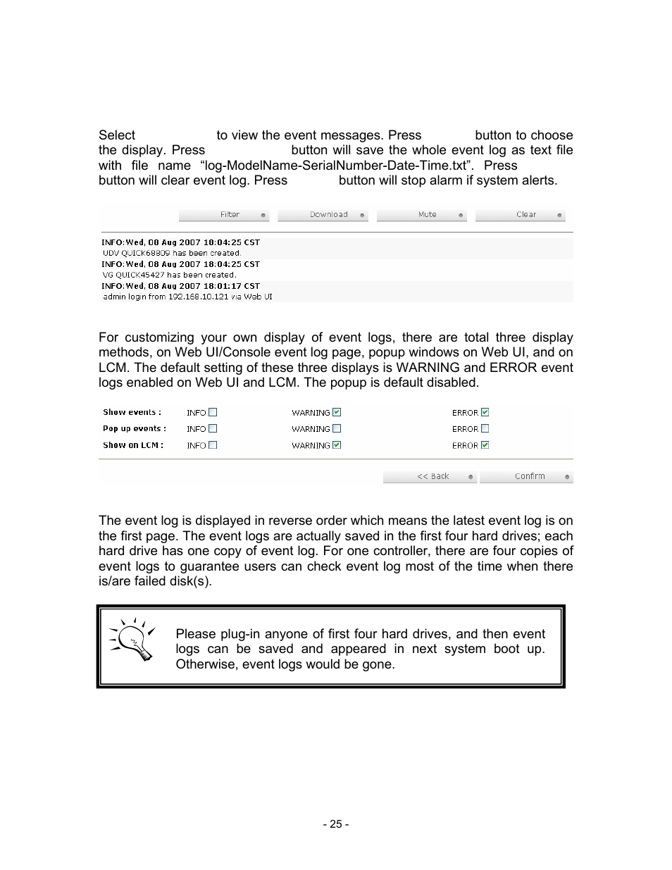 11 event log, Figure 3.4.11.1, Figure 3.4.11.2 | Thecus Technology i Series User Manual | Page 25 / 91