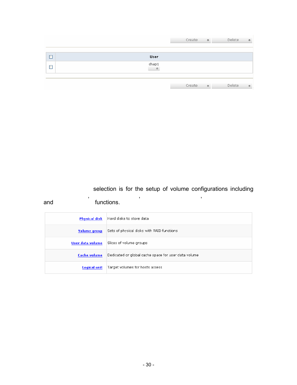 Figure 3.5.5.2, 6 volume configuration, Figure 3.6.1 | 1 volume relationship diagram | Thecus Technology i Series User Manual | Page 30 / 91