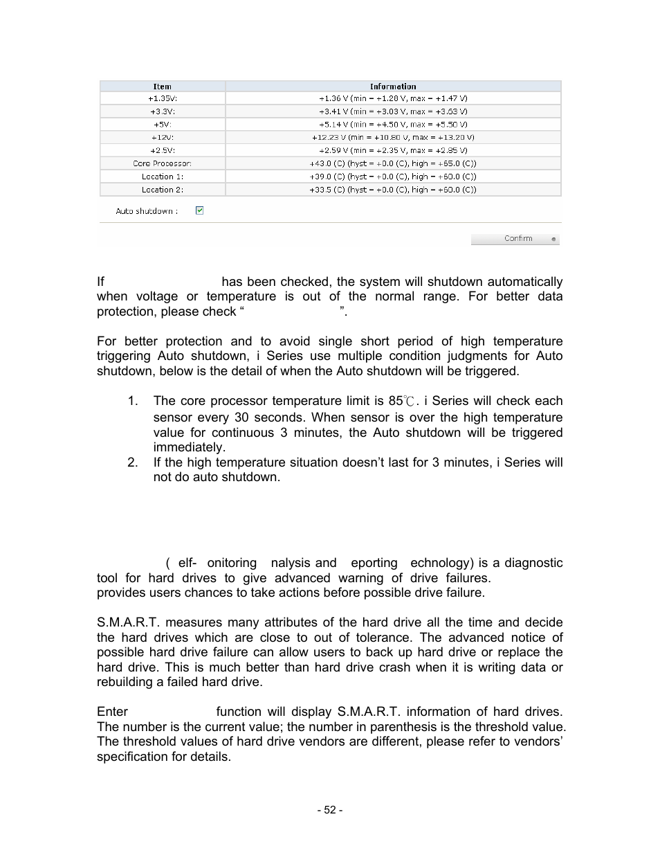 Figure 3.7.2.1, 3 hard drive s.m.a.r.t. function support | Thecus Technology i Series User Manual | Page 52 / 91