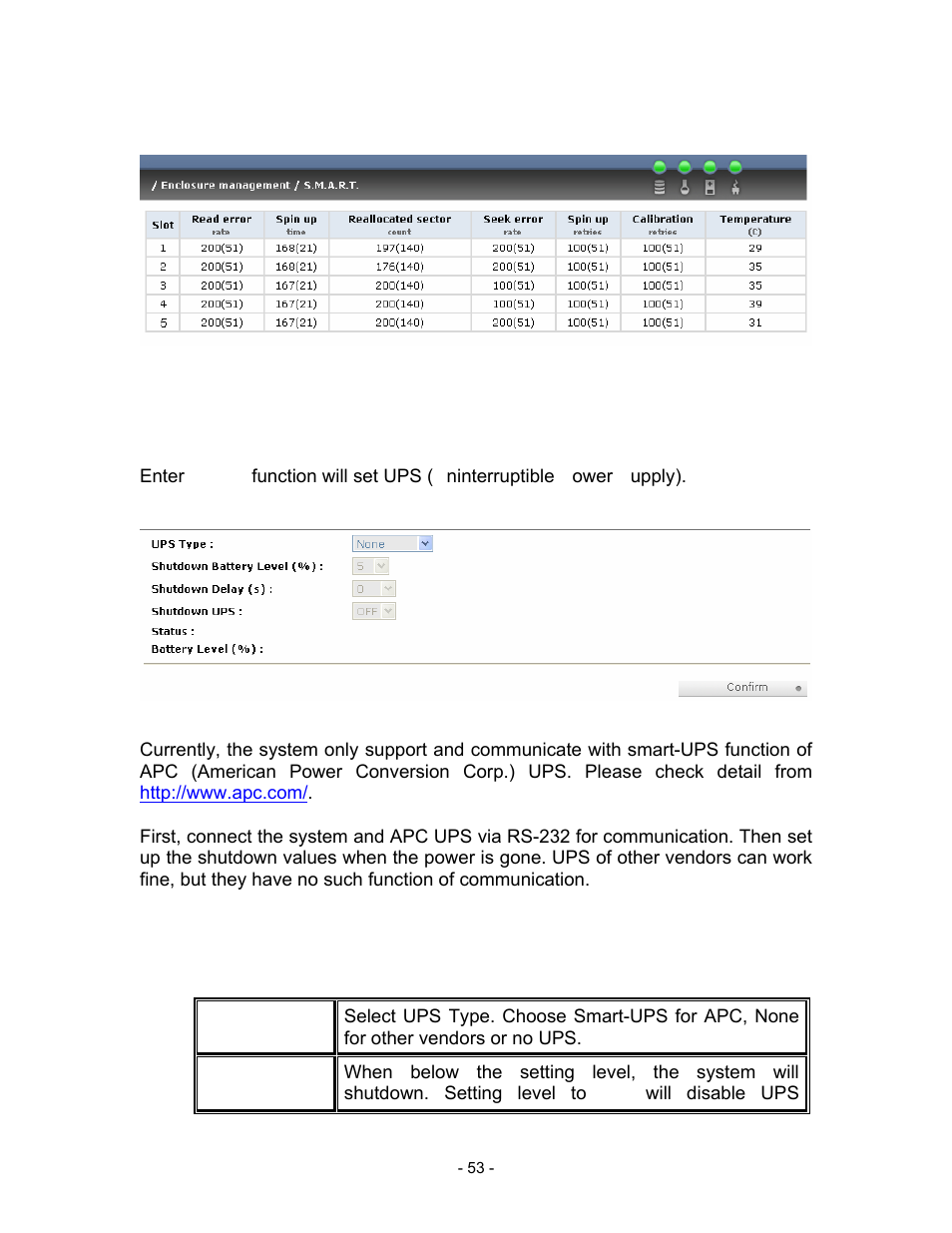 Figure 3.7.3.1, 4 ups, Figure 3.7.4.1 | Ups type, Shutdown battery level (%), Ole_link5 | Thecus Technology i Series User Manual | Page 53 / 91