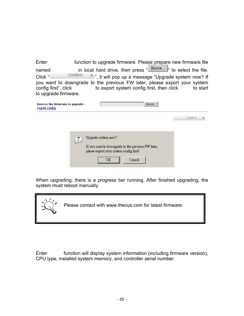 Figure 3.8.1, 1 upgrade, Figure 3.8.1.1 | Figure 3.8.1.2, 2 info | Thecus Technology i Series User Manual | Page 55 / 91