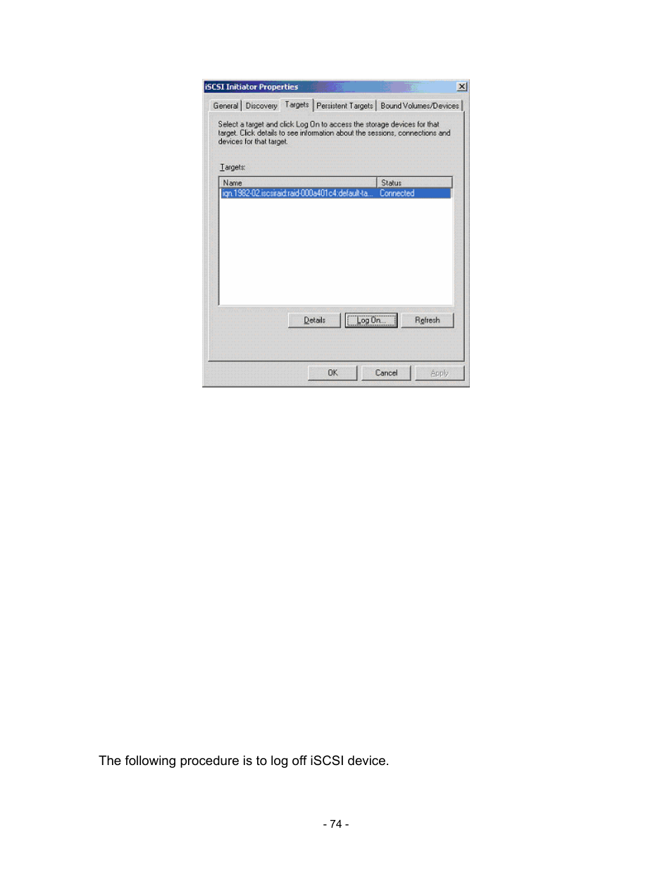 Figure c.7, The following procedure is to log off iscsi device | Thecus Technology i Series User Manual | Page 74 / 91