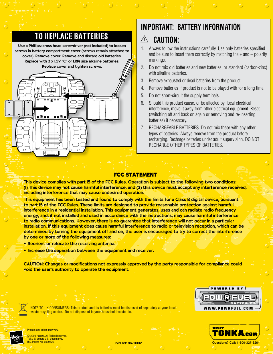 Important: battery information caution | Tonka Chuck my talking truck 6918670002 User Manual | Page 2 / 2