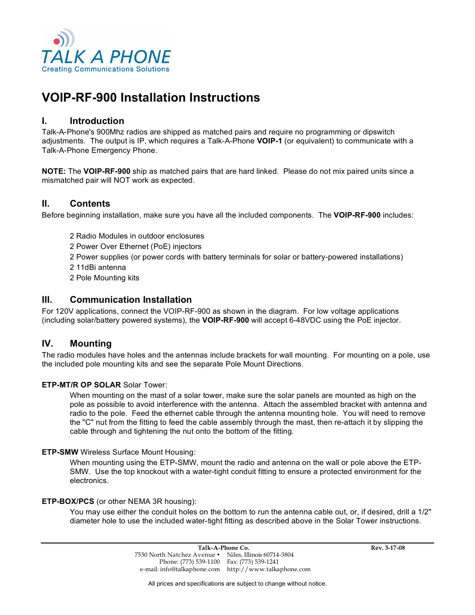 Talk electronic VOIP-RF-900 User Manual | 4 pages