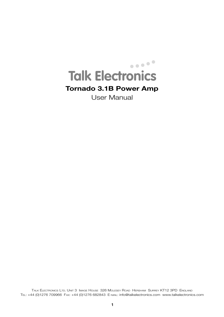 Talk electronic Tornado 3.1B Power Amplifier User Manual | 6 pages