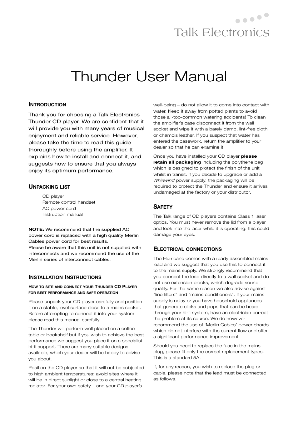 Thunder user manual, Talk electronics | Talk electronic 2.2 User Manual | Page 2 / 7