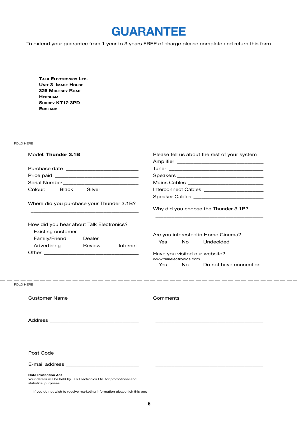 Guarantee | Talk electronic Thunder 3.1B User Manual | Page 6 / 11