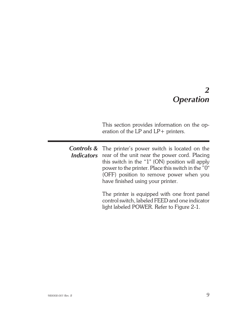 Operation, Controls & indicators 9, 2operation | The Eltron Company LP2122 User Manual | Page 15 / 48