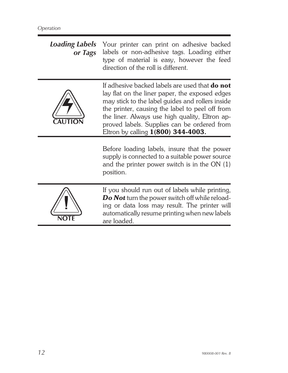 Loading labels or tags 12, Loading labels or tags | The Eltron Company LP2122 User Manual | Page 18 / 48