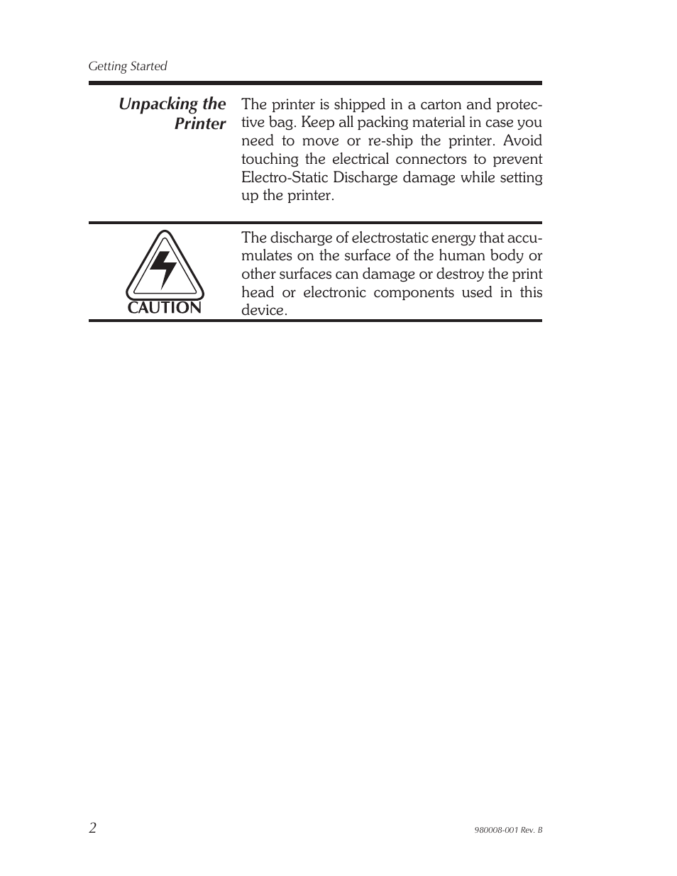 Unpacking the printer 2, Unpacking the printer | The Eltron Company LP2122 User Manual | Page 8 / 48