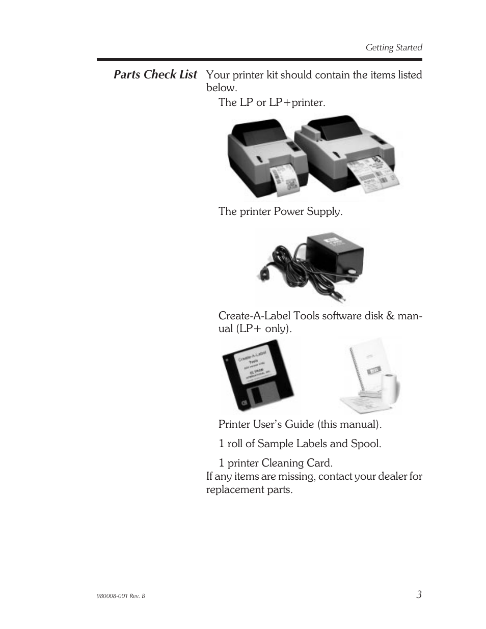 Parts check list 3, Parts check list | The Eltron Company LP2122 User Manual | Page 9 / 48