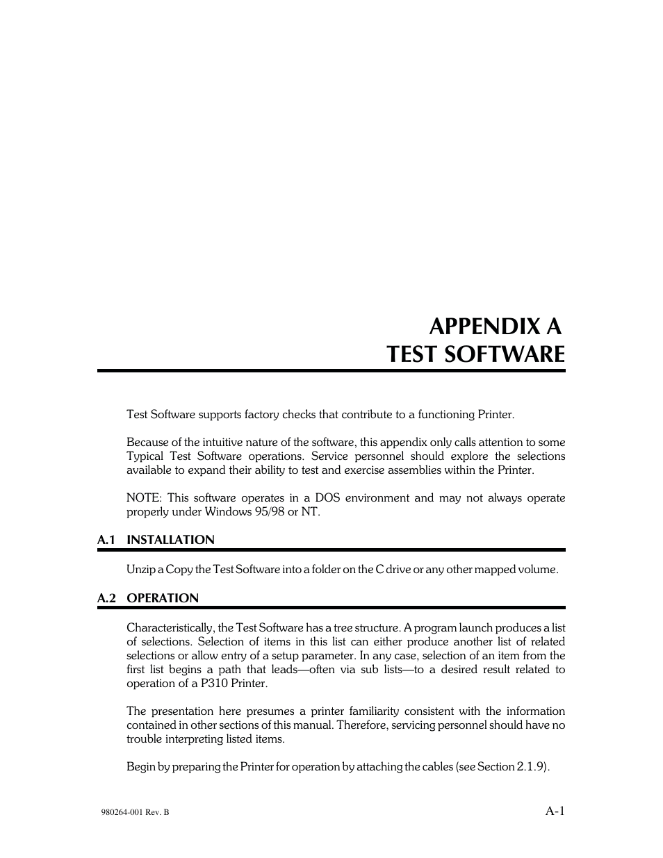 Appendix a test software | The Eltron Company P310 User Manual | Page 105 / 112