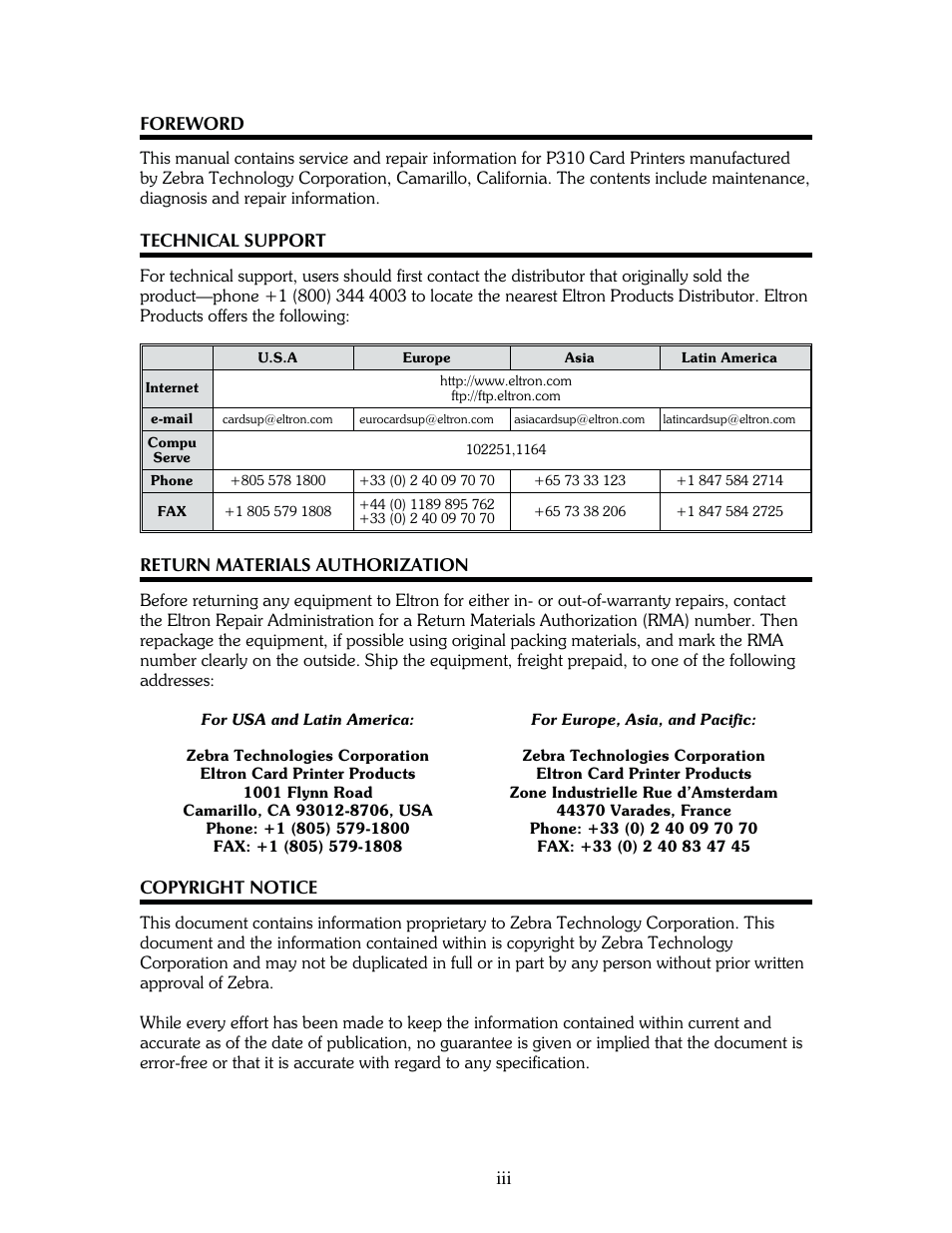 The Eltron Company P310 User Manual | Page 3 / 112
