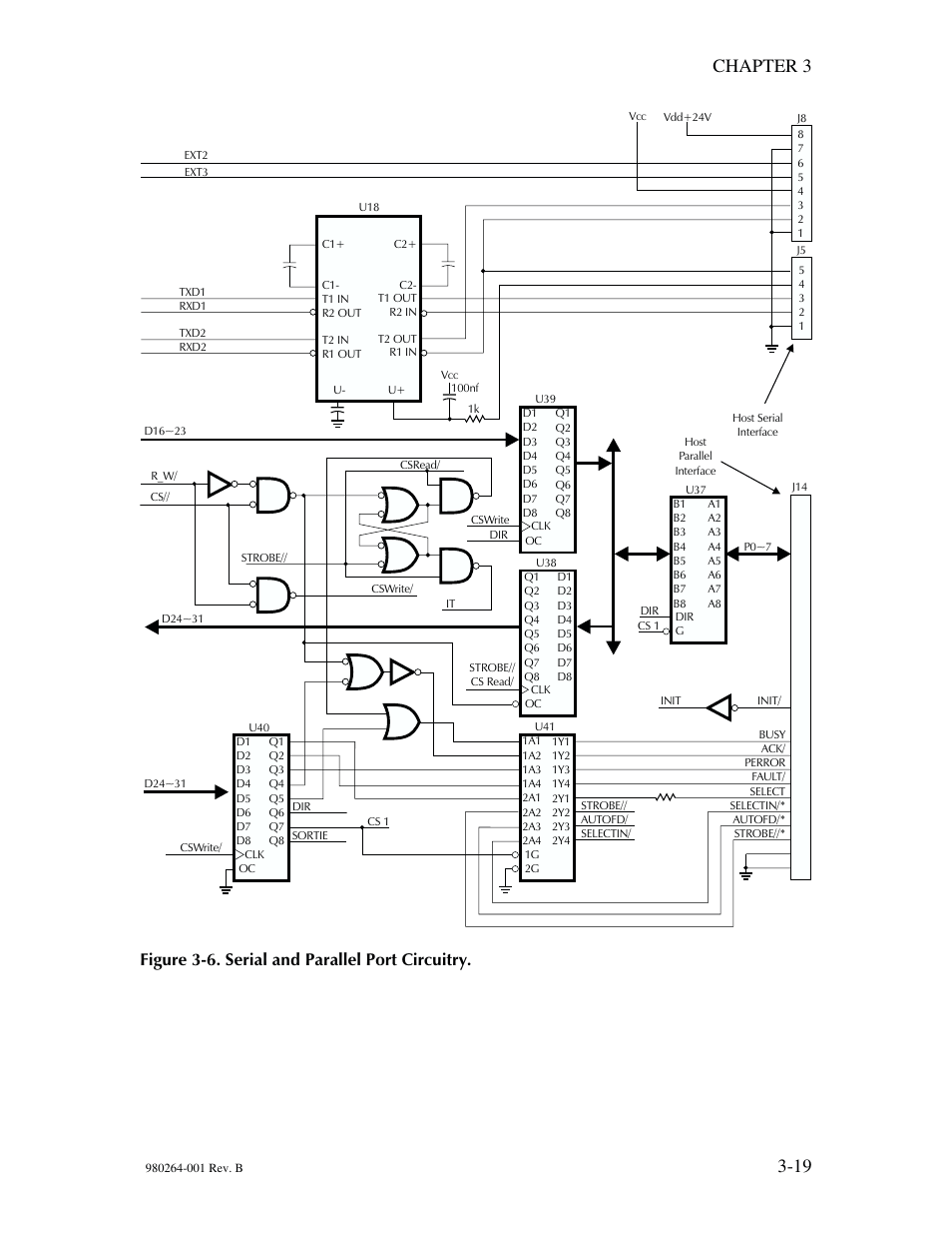 19 chapter 3, Figure 3-6. serial and parallel port circuitry | The Eltron Company P310 User Manual | Page 47 / 112