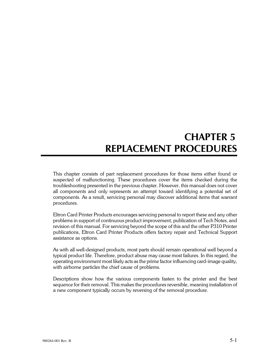 Chapter 5 replacement procedures | The Eltron Company P310 User Manual | Page 57 / 112