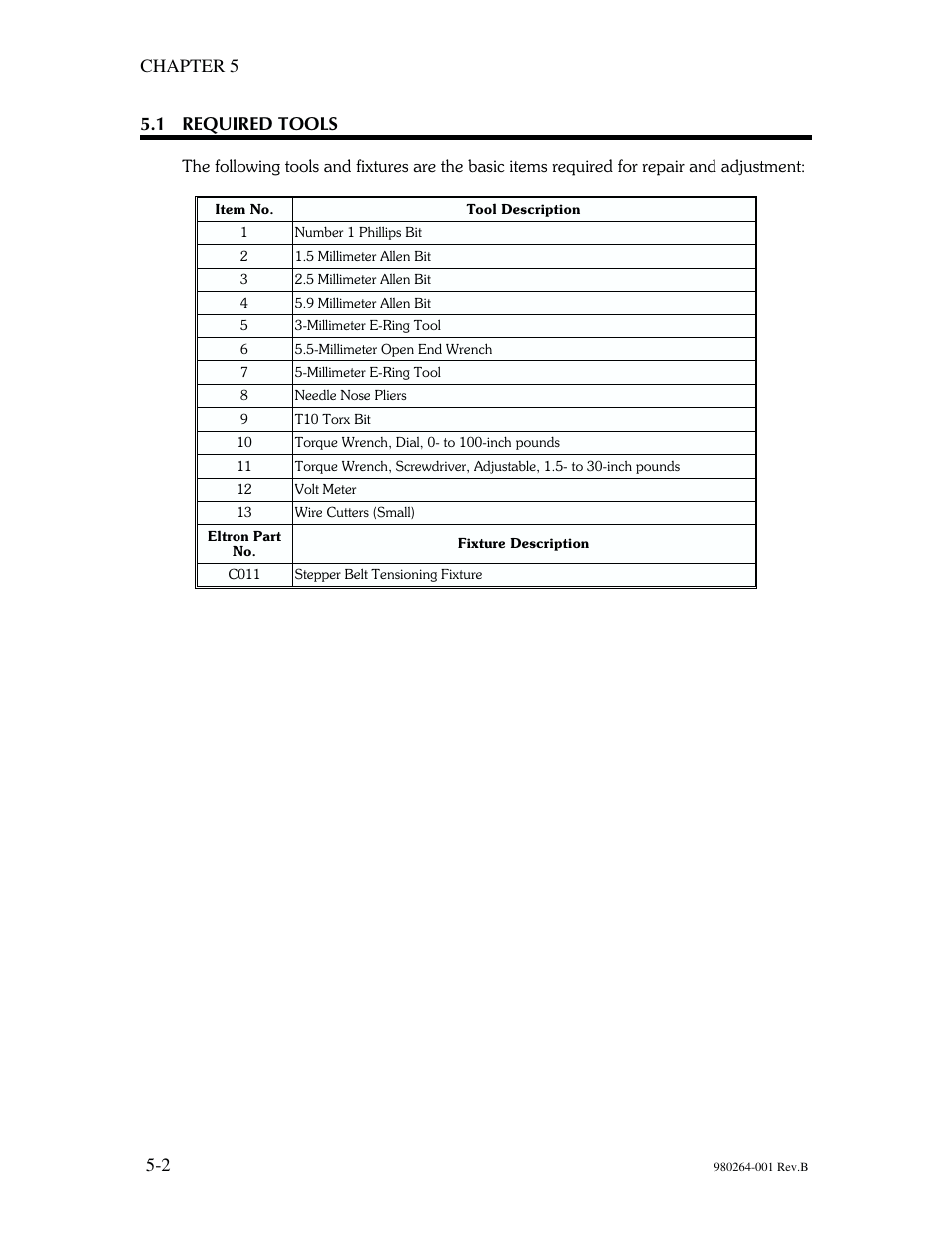 1 required tools, Chapter 5 | The Eltron Company P310 User Manual | Page 58 / 112