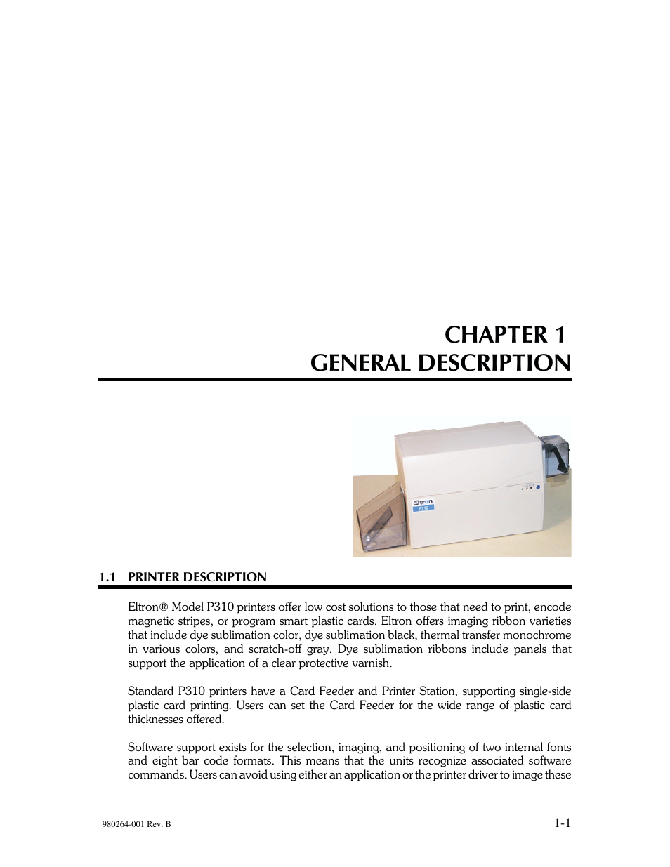 Chapter 1 general description | The Eltron Company P310 User Manual | Page 9 / 112