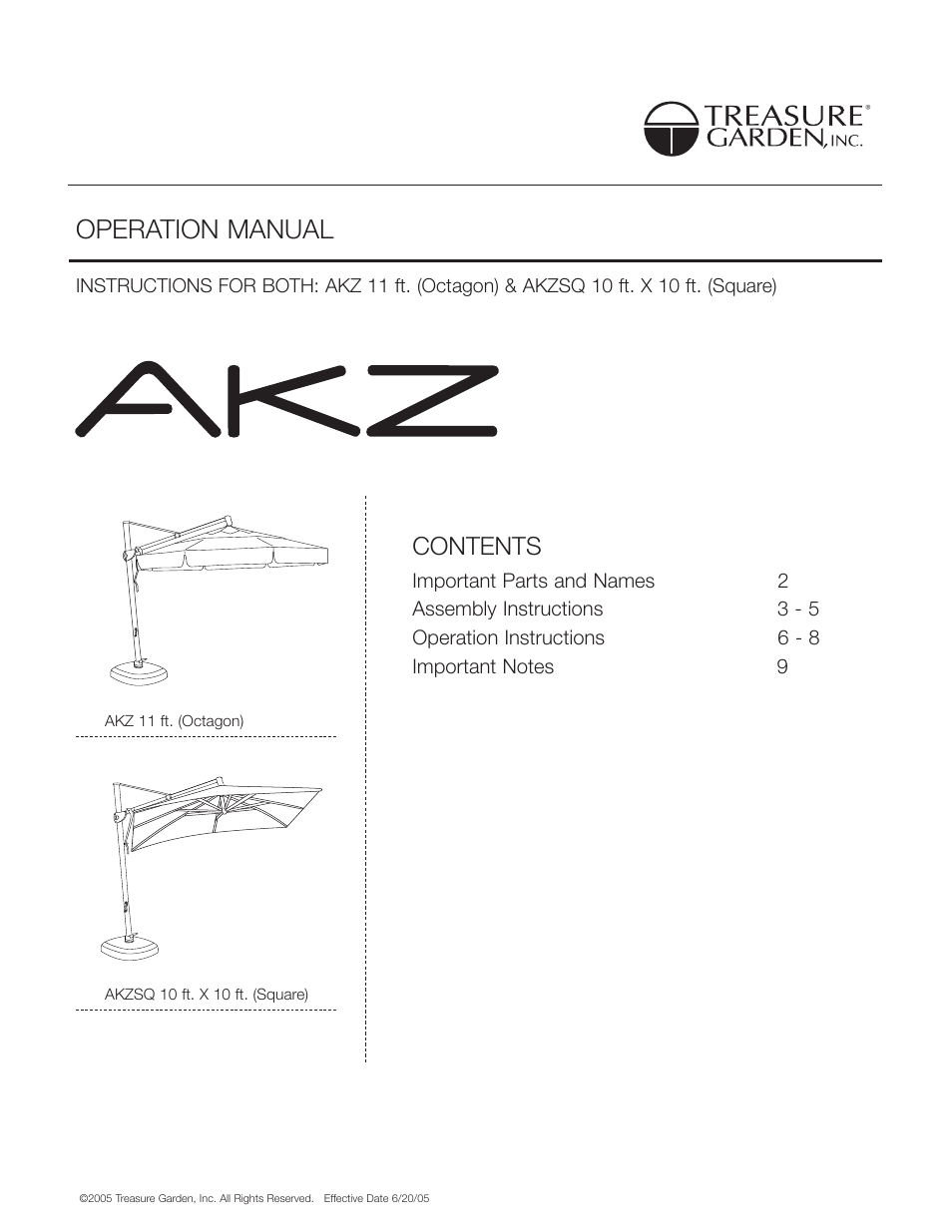 Treasure Garden AKZ User Manual | 9 pages
