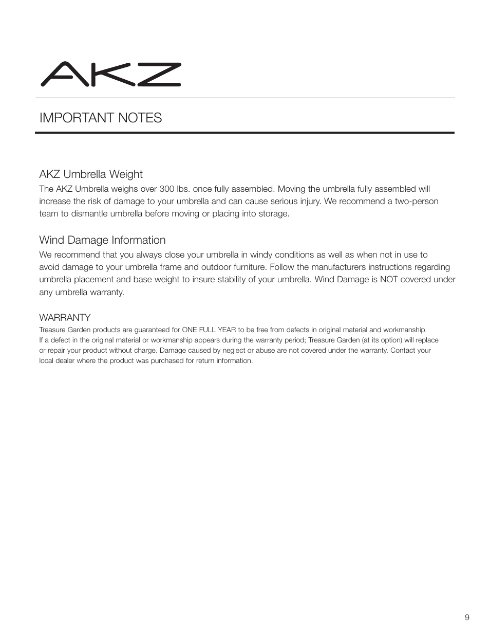 Treasure Garden AKZ User Manual | Page 9 / 9