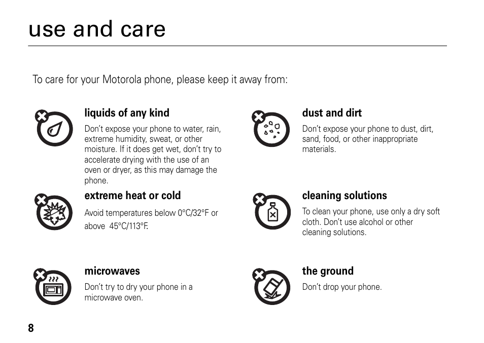 Use and care | TELUS I465 User Manual | Page 12 / 106