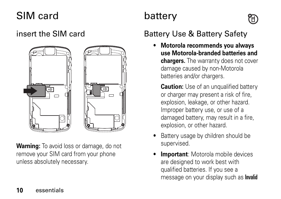 Sim card, Battery, Sim card battery | TELUS I465 User Manual | Page 14 / 106