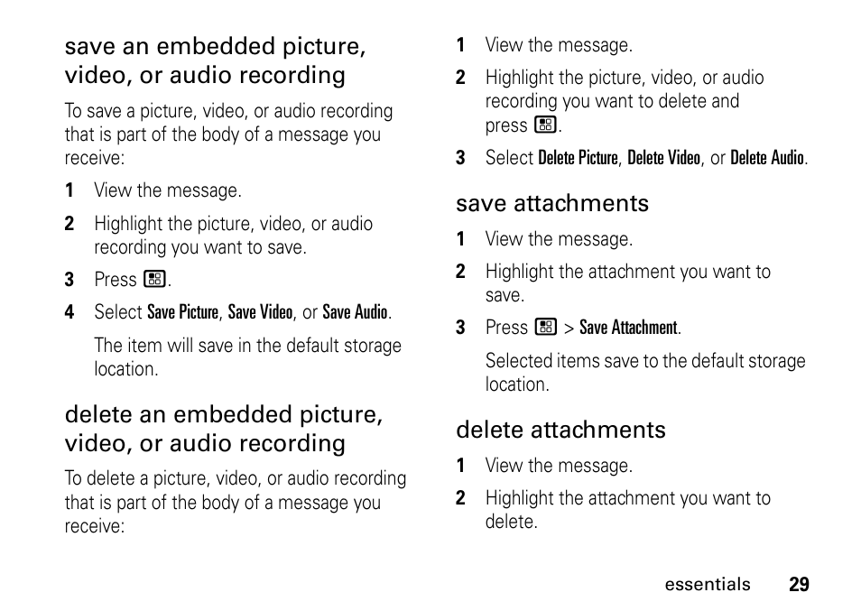 Save attachments, Delete attachments | TELUS I465 User Manual | Page 33 / 106