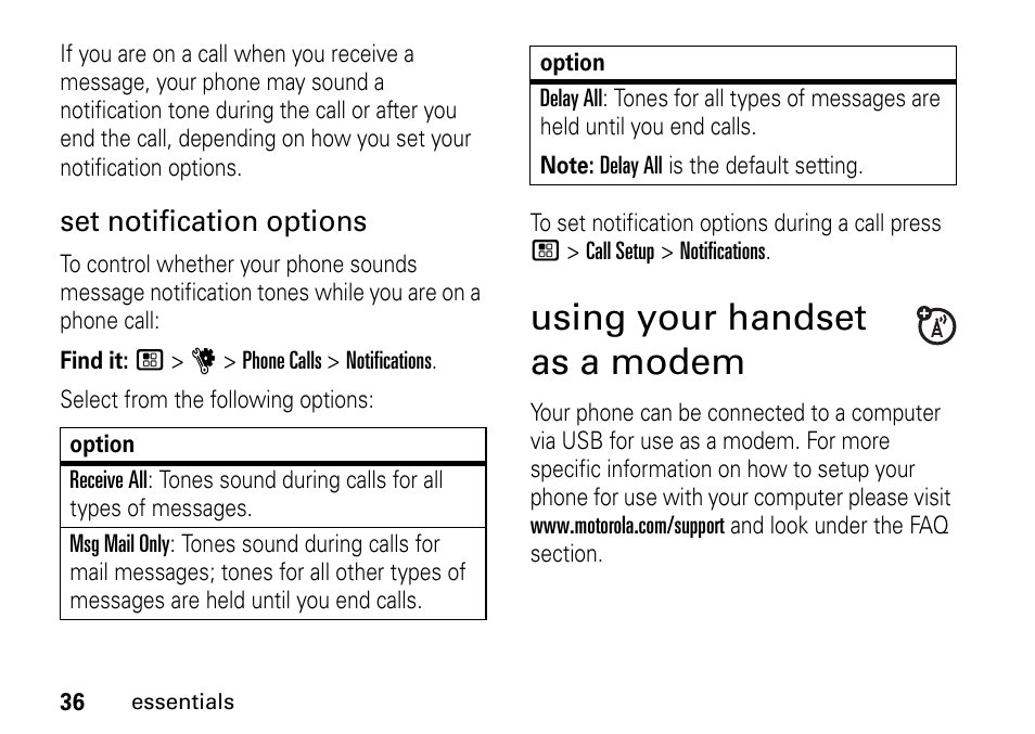 Using your handset as a modem, Using your handset, As a modem | Set notification options | TELUS I465 User Manual | Page 40 / 106