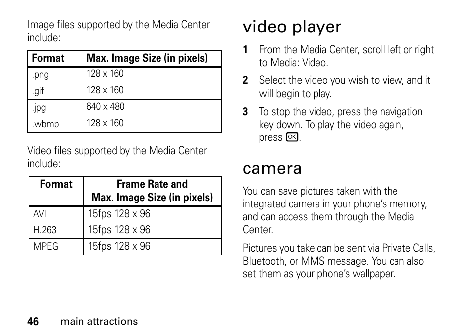 Video player, Camera, Video player camera | TELUS I465 User Manual | Page 50 / 106