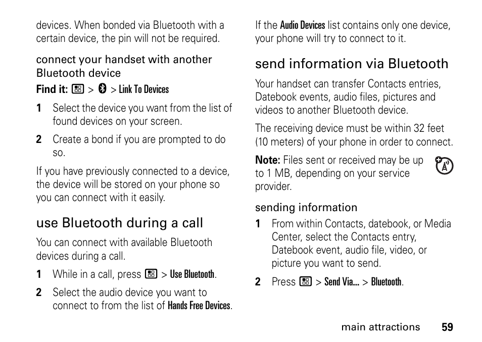 Use bluetooth during a call, Send information via bluetooth | TELUS I465 User Manual | Page 63 / 106