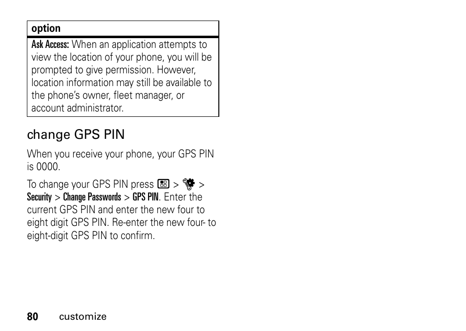 Change gps pin | TELUS I465 User Manual | Page 84 / 106