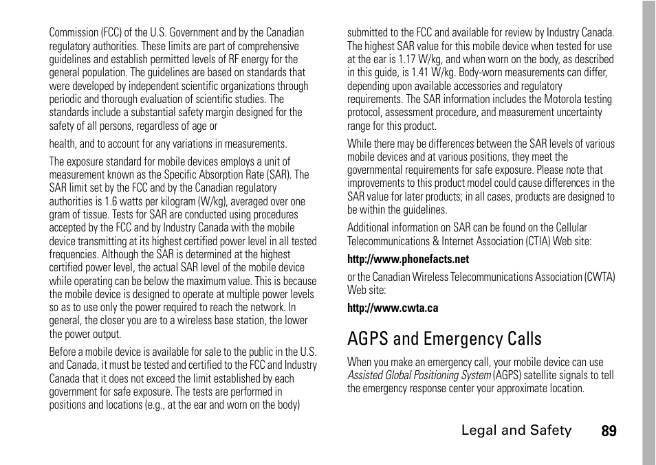 Agps and emergency calls | TELUS I465 User Manual | Page 93 / 106
