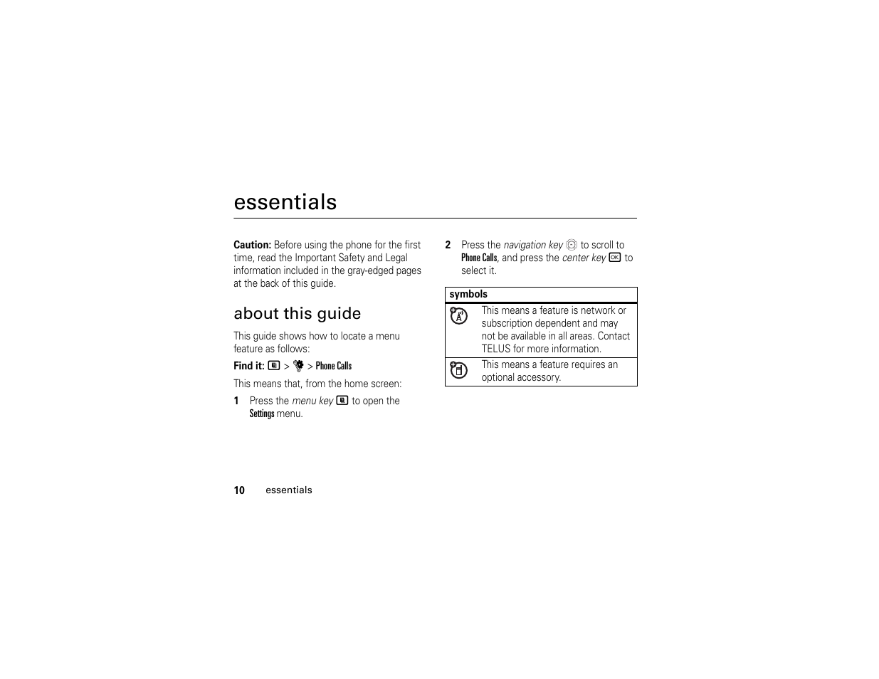Essentials, About this guide | TELUS I365 User Manual | Page 13 / 53