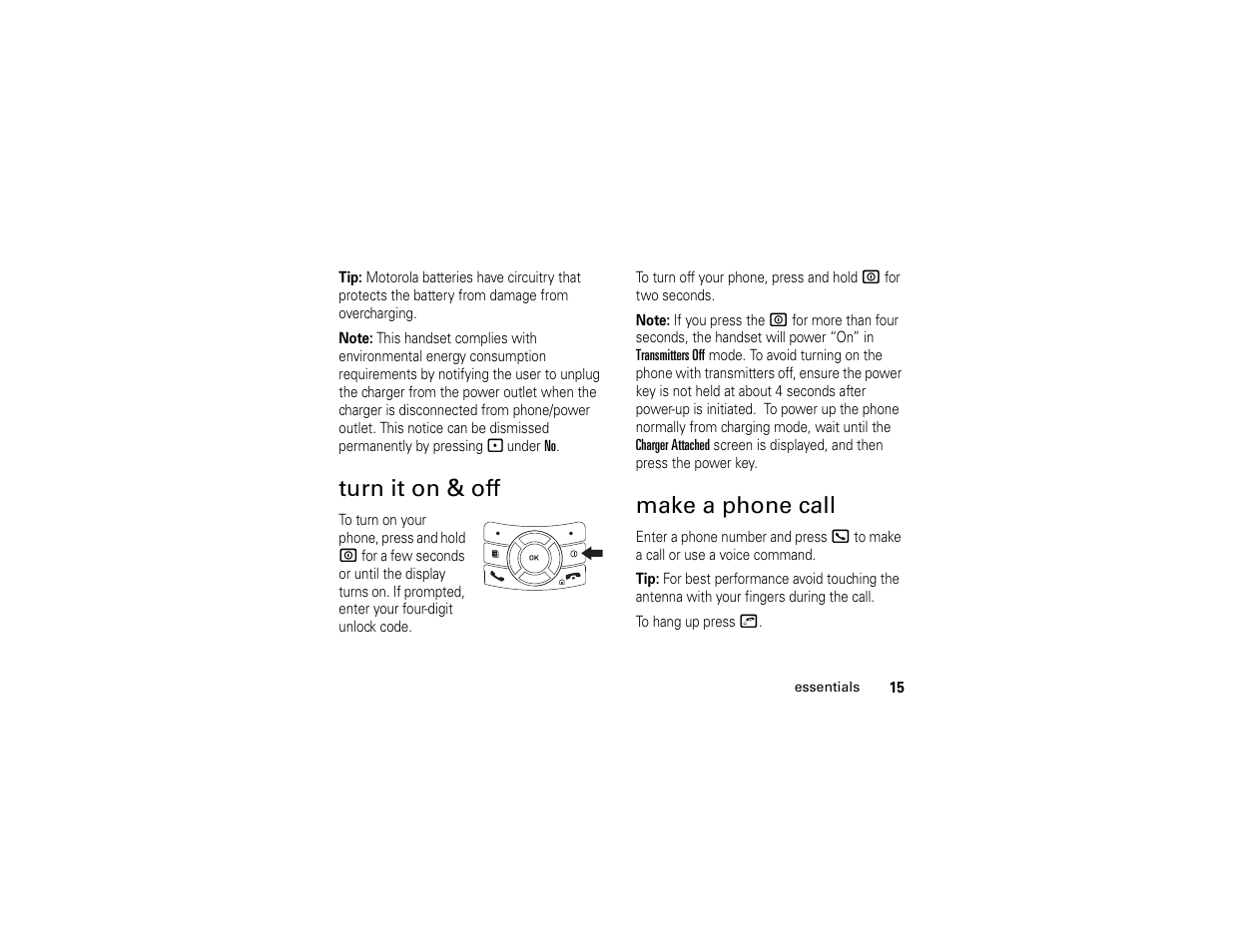 Turn it on & off, Make a phone call, Turn it on & off make a phone call | TELUS I365 User Manual | Page 18 / 53