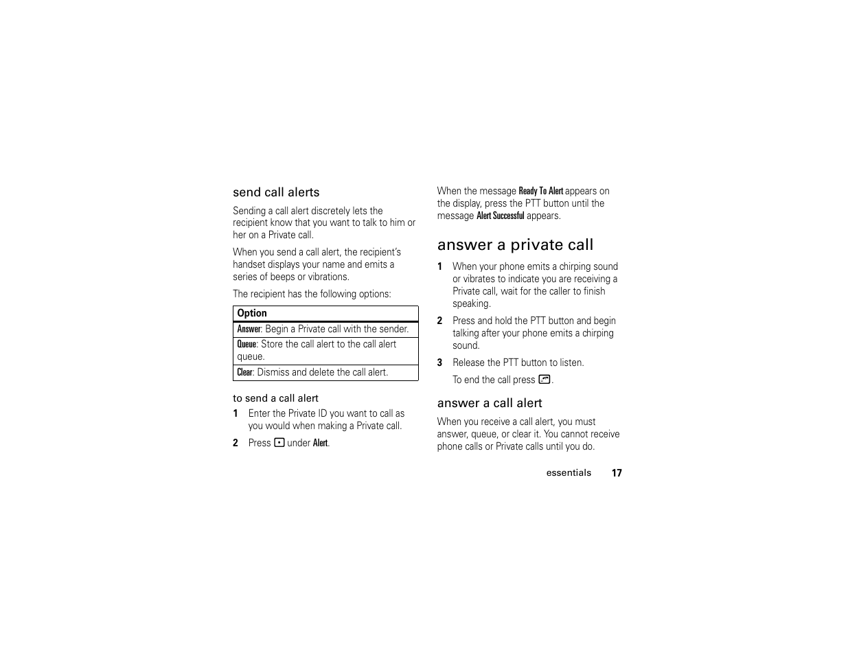 Answer a private call | TELUS I365 User Manual | Page 20 / 53