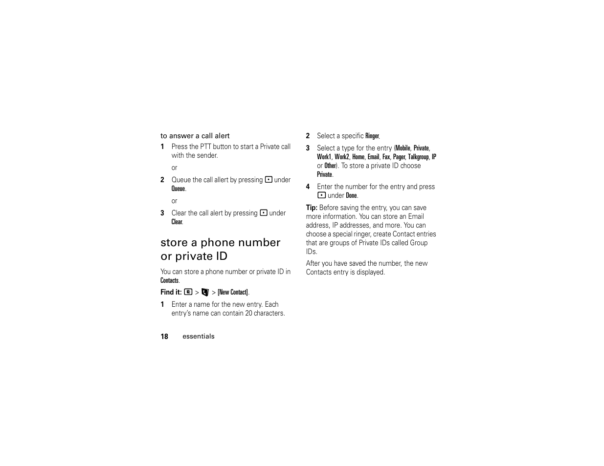 Store a phone number or private id | TELUS I365 User Manual | Page 21 / 53