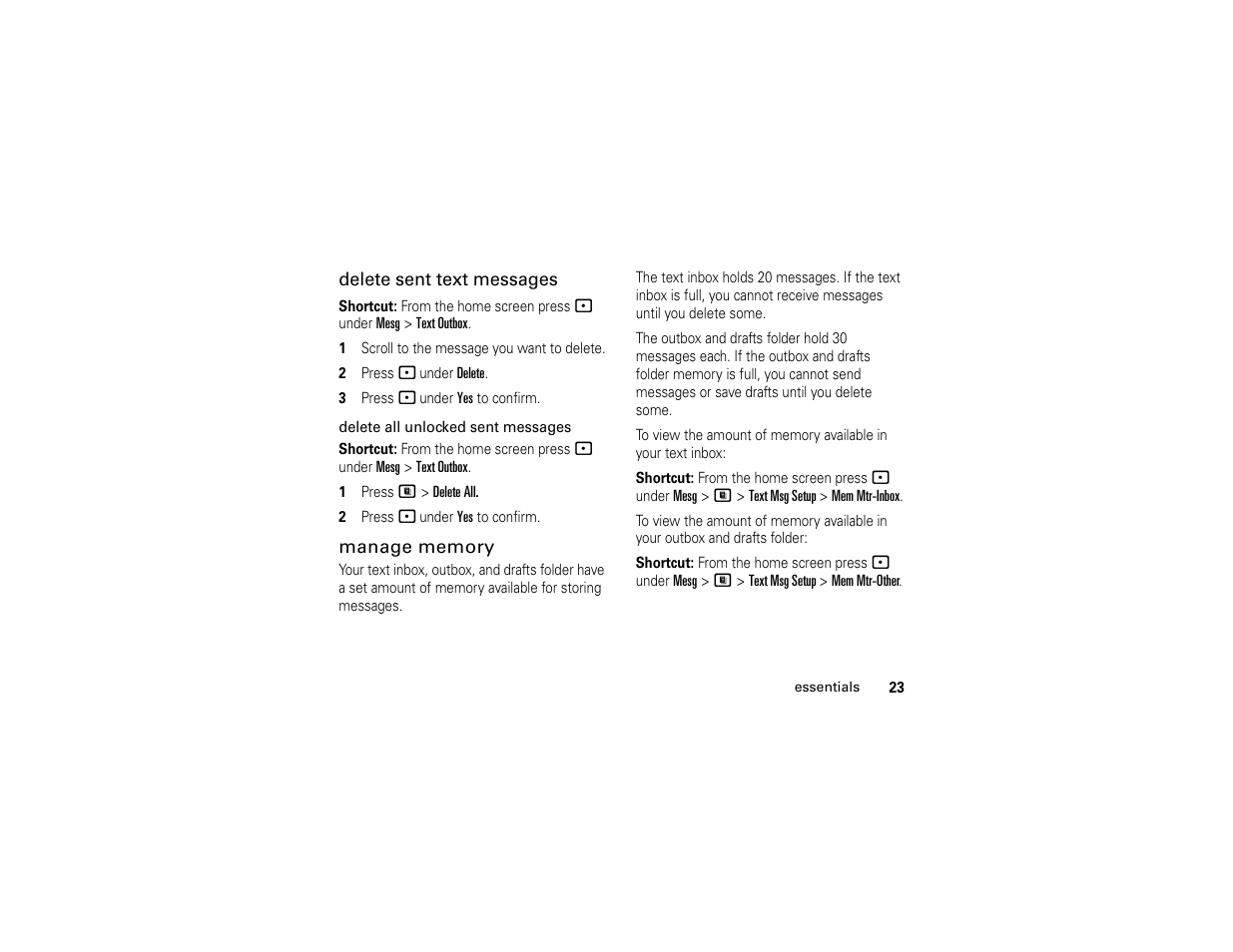 Manage memory | TELUS I365 User Manual | Page 26 / 53