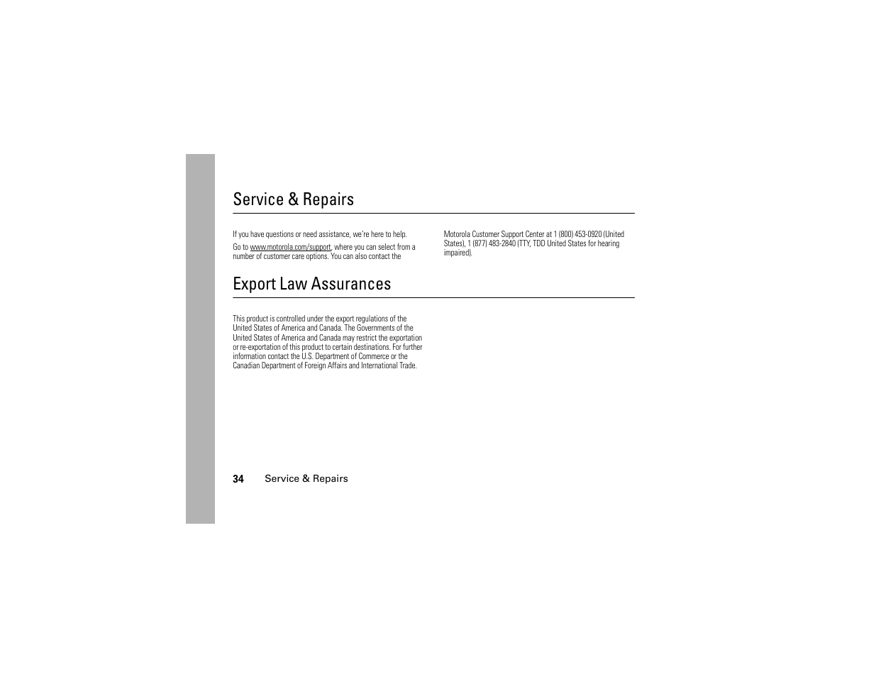 Service & repairs, Export law assurances | TELUS I365 User Manual | Page 37 / 53