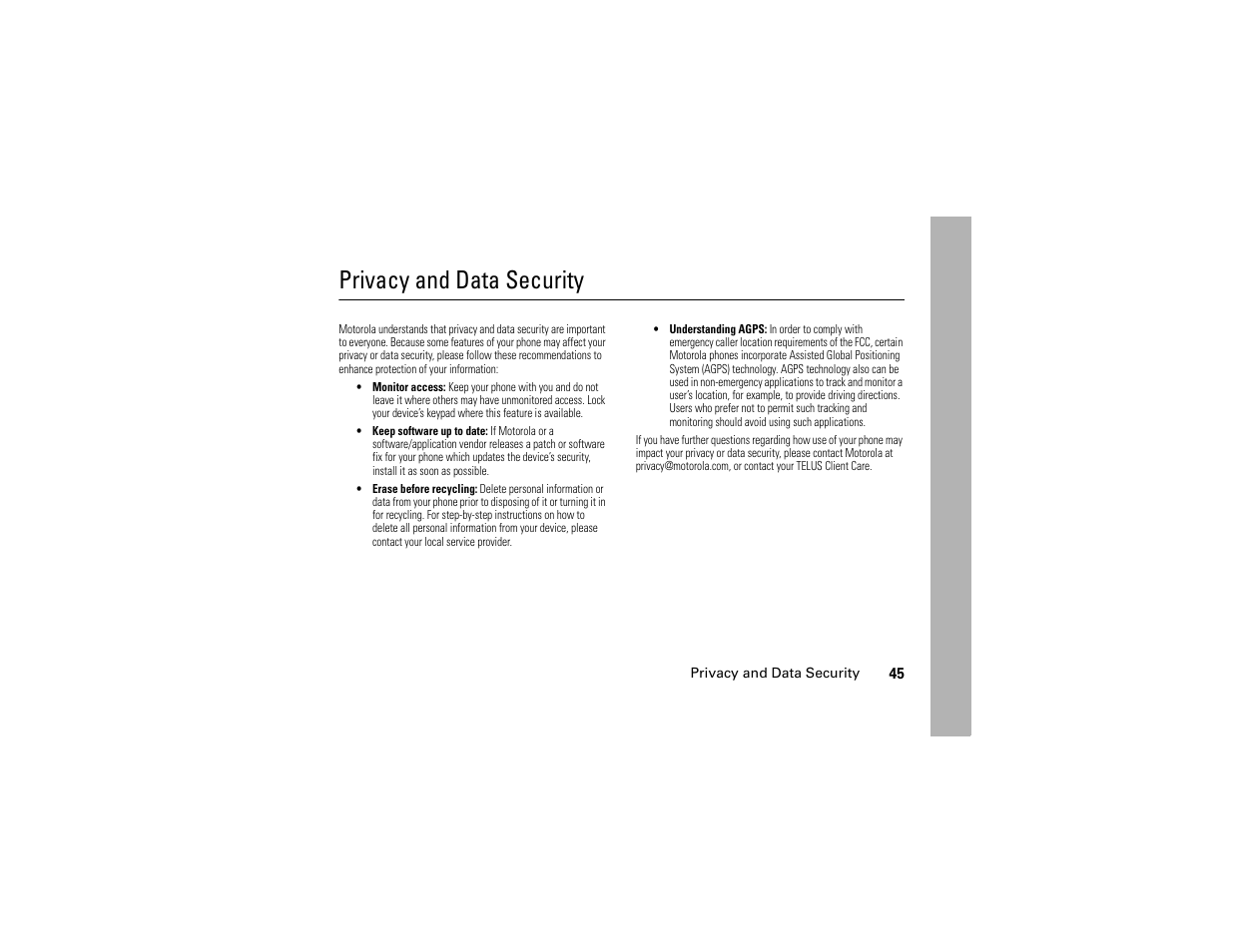 Privacy and data security | TELUS I365 User Manual | Page 48 / 53