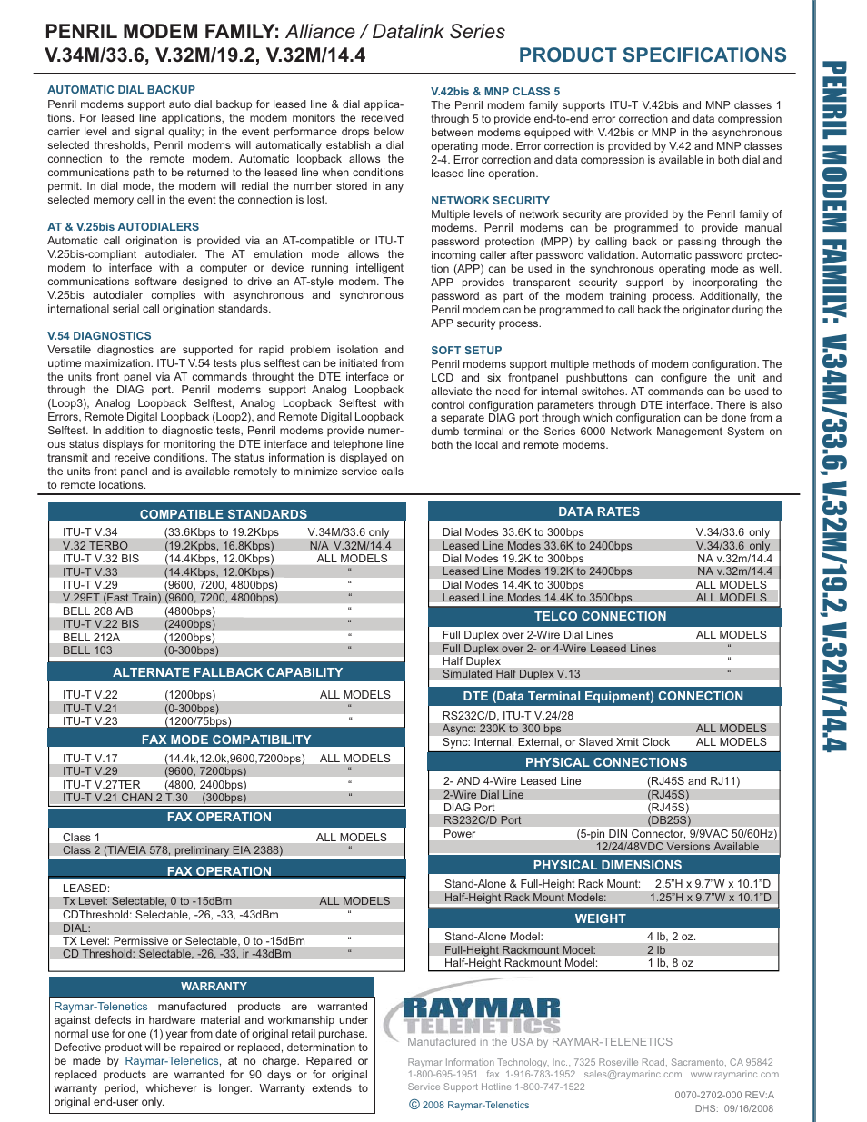 Telenetics V.32M/14.4 User Manual | Page 2 / 2
