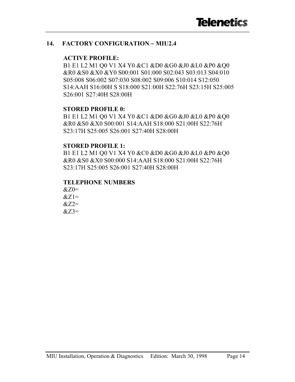 Telenetics MIU14.4 User Manual | Page 16 / 31