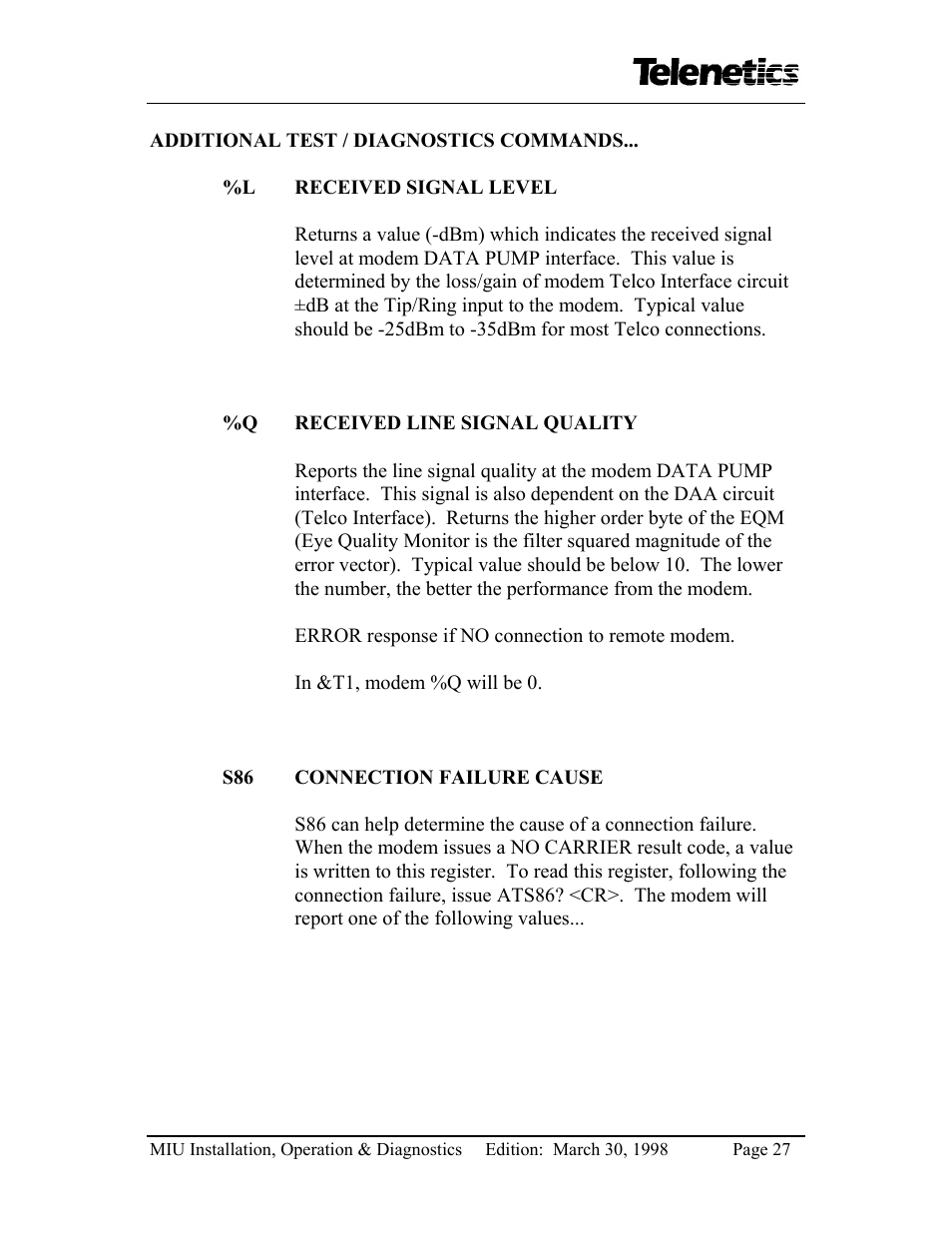Telenetics MIU14.4 User Manual | Page 29 / 31
