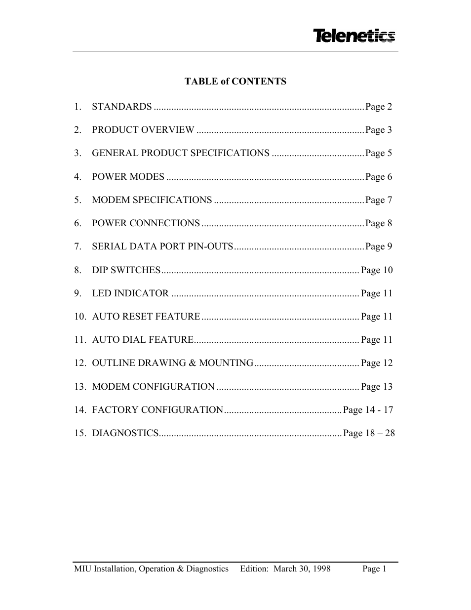 Telenetics MIU14.4 User Manual | Page 3 / 31