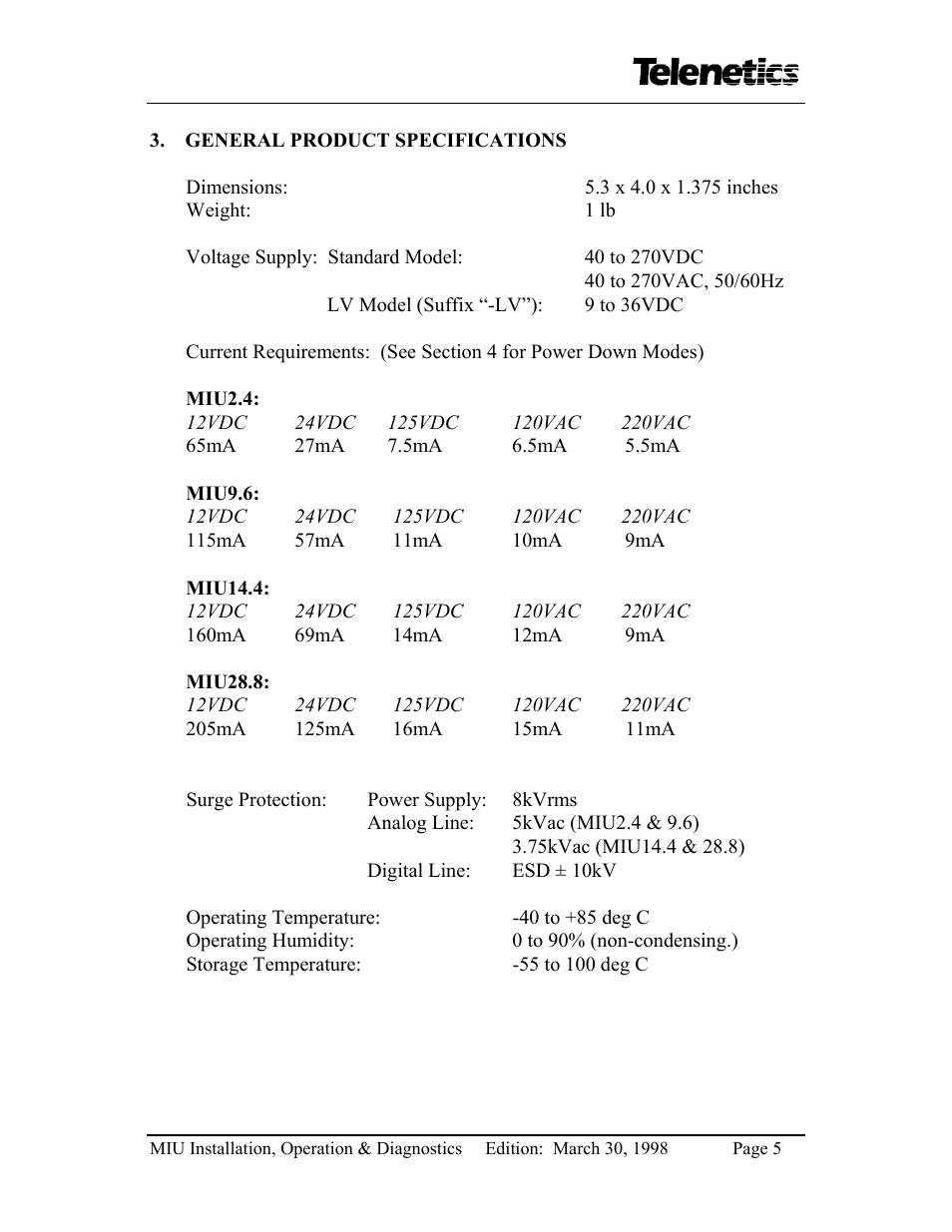 Telenetics MIU14.4 User Manual | Page 7 / 31