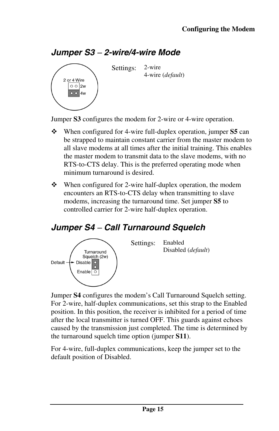 Jumper s3 − 2-wire/4-wire mode, Jumper s4 − call turnaround squelch | Telenetics MOT202TSA User Manual | Page 14 / 33