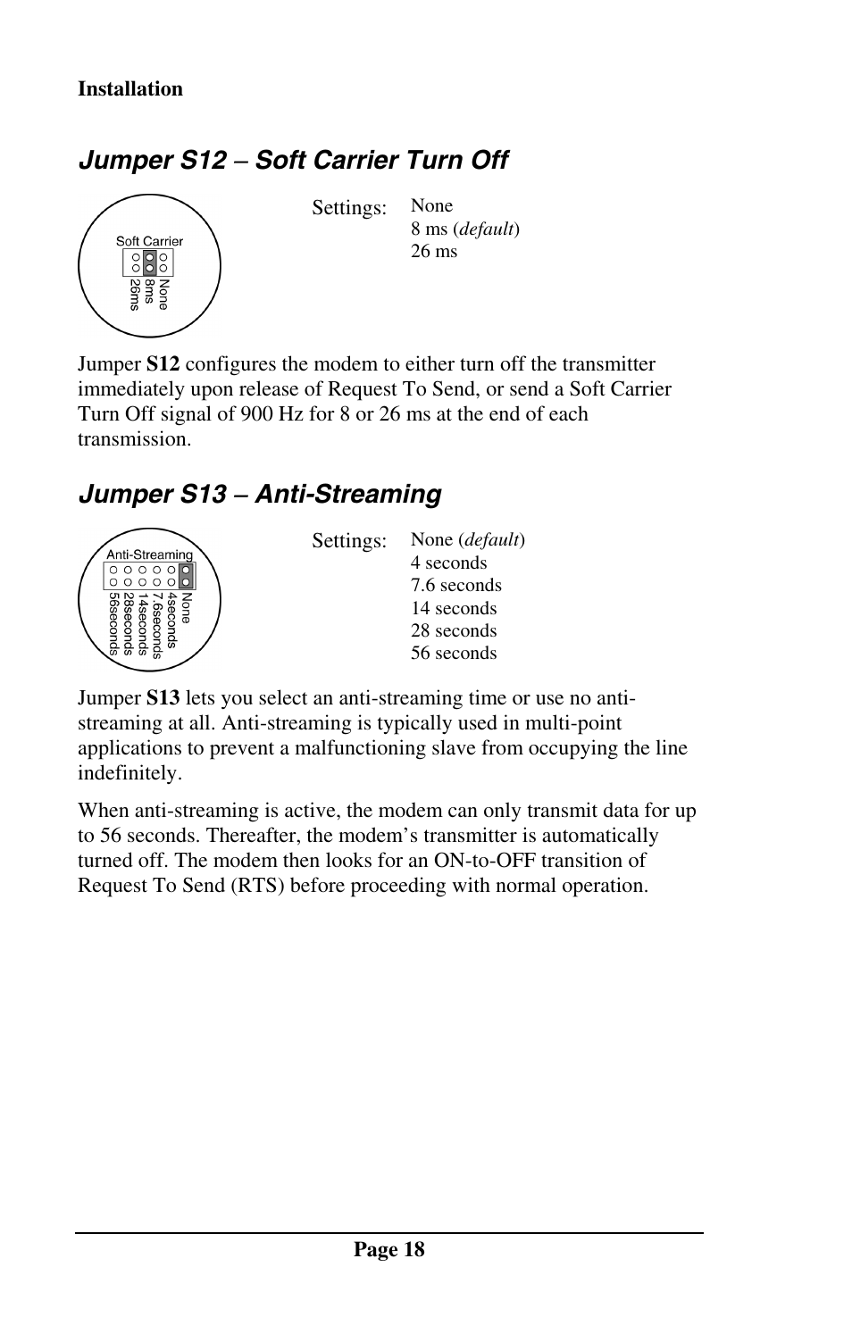 Jumper s12 − soft carrier turn off, Jumper s13 − anti-streaming | Telenetics MOT202TSA User Manual | Page 17 / 33