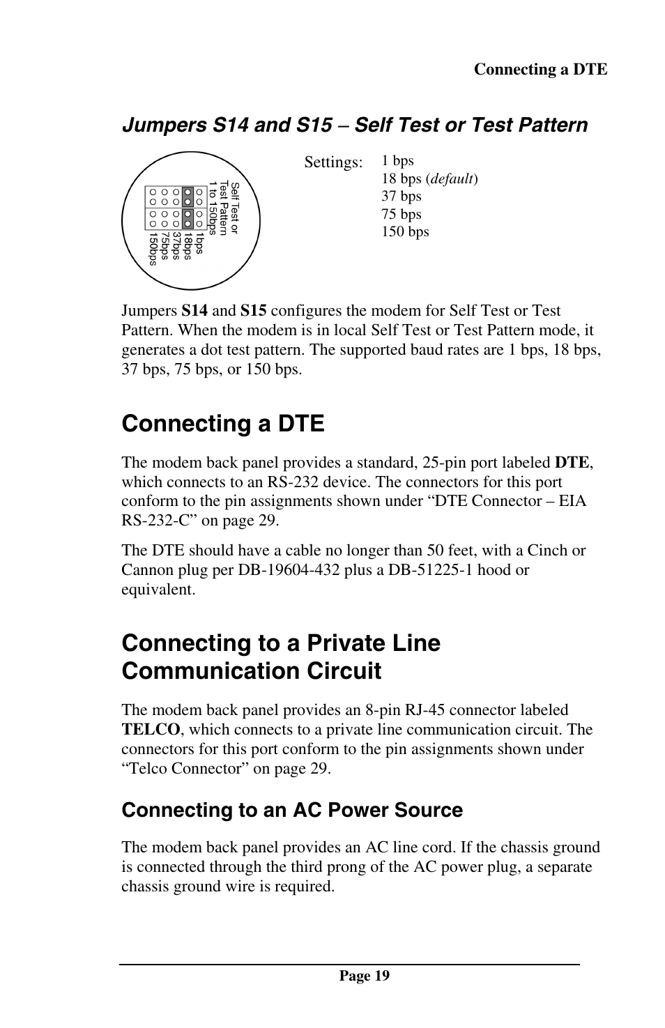Connecting a dte, Connecting to a private line communication circuit | Telenetics MOT202TSA User Manual | Page 18 / 33
